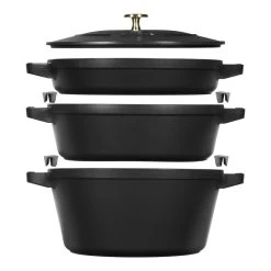 Staub Stackable Cocotte, Braiser, And Grill Pan With Lid | Black