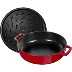 STAUB Braisers 3.7 L Cast Iron Round Saute Pan Chistera, Cherry -Staub Shop 13393410 3