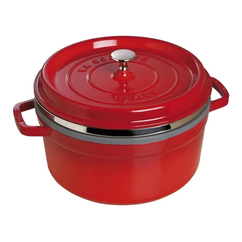 Staub Cherry Red Round Cocotte With Steamer - 5.5 Qt. / 5.2 L 3 Staub Cherry Red Round Cocotte With Steamer - 5.5 Qt. / 5.2 L