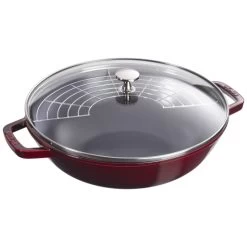 STAUB Specialities 30 Cm / 12 Inch Cast Iron Wok With Glass Lid, Grenadine-Red