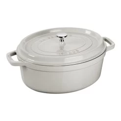 STAUB La Cocotte 6.75 L Cast Iron Oval Cocotte, White Truffle