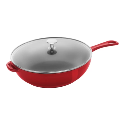 STAUB Pans 26 Cm / 10 Inch Cast Iron Daily Pan With Glass Lid, Cherry 3 STAUB Pans 26 Cm / 10 Inch Cast Iron Daily Pan With Glass Lid, Cherry