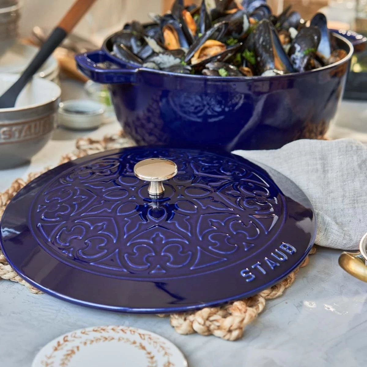 Staub 3.75 Qt Essential French Oven With Lilly Lid | Dark Blue 5 Staub 3.75 Qt Essential French Oven With Lilly Lid | Dark Blue - Image 3