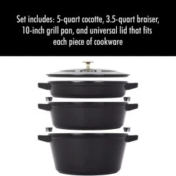 Staub Stackable Cocotte, Braiser, And Grill Pan With Lid | Black 24 Staub Stackable Cocotte, Braiser, And Grill Pan With Lid | Black -Staub Shop 51nivjq qxl. ac sl1280 1