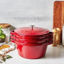 Staub Stackable Cocotte, Braiser, And Grill Pan With Lid | Cherry -Staub Shop 750051520