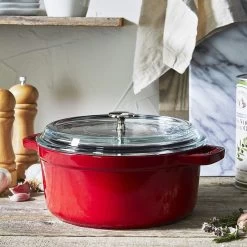 Staub 4 Qt. Round Cocotte/Dutch Oven With Glass Lid | Cherry Red -Staub Shop 81wrlo92ktl. ac sl1500