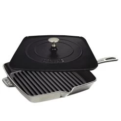 Staub 12" Square Cast Iron Grill Pan & Press Set | Graphite Grey