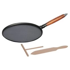 Staub 11" Cast Iron Crepe Pan With Spreader & Spatula | Matte Black