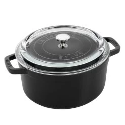 Staub 4 Qt. Round Cocotte/Dutch Oven With Glass Lid | Matte Black