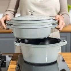 Staub Stackable Cocotte, Braiser, And Grill Pan With Lid | Graphite Grey -Staub Shop stack mason comp 600 600 stackmasonry 1