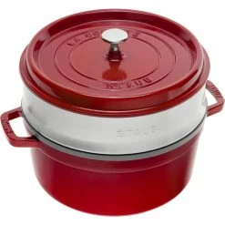 Staub Round Cocotte With Steamer 26 Cm, Cherry 40510-601-0 6 Staub Round Cocotte With Steamer 26 Cm, Cherry 40510-601-0 -Staub Shop staub round cocotte with steamer 26 cm cherry 40510 601 0 1